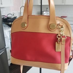 Vintage Dooney and Bourke Red Cabriolet Domed Zippered Satchel with Strap